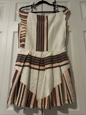 Kids Striped Off-Shoulder Dress in Cream, Pink & Brown